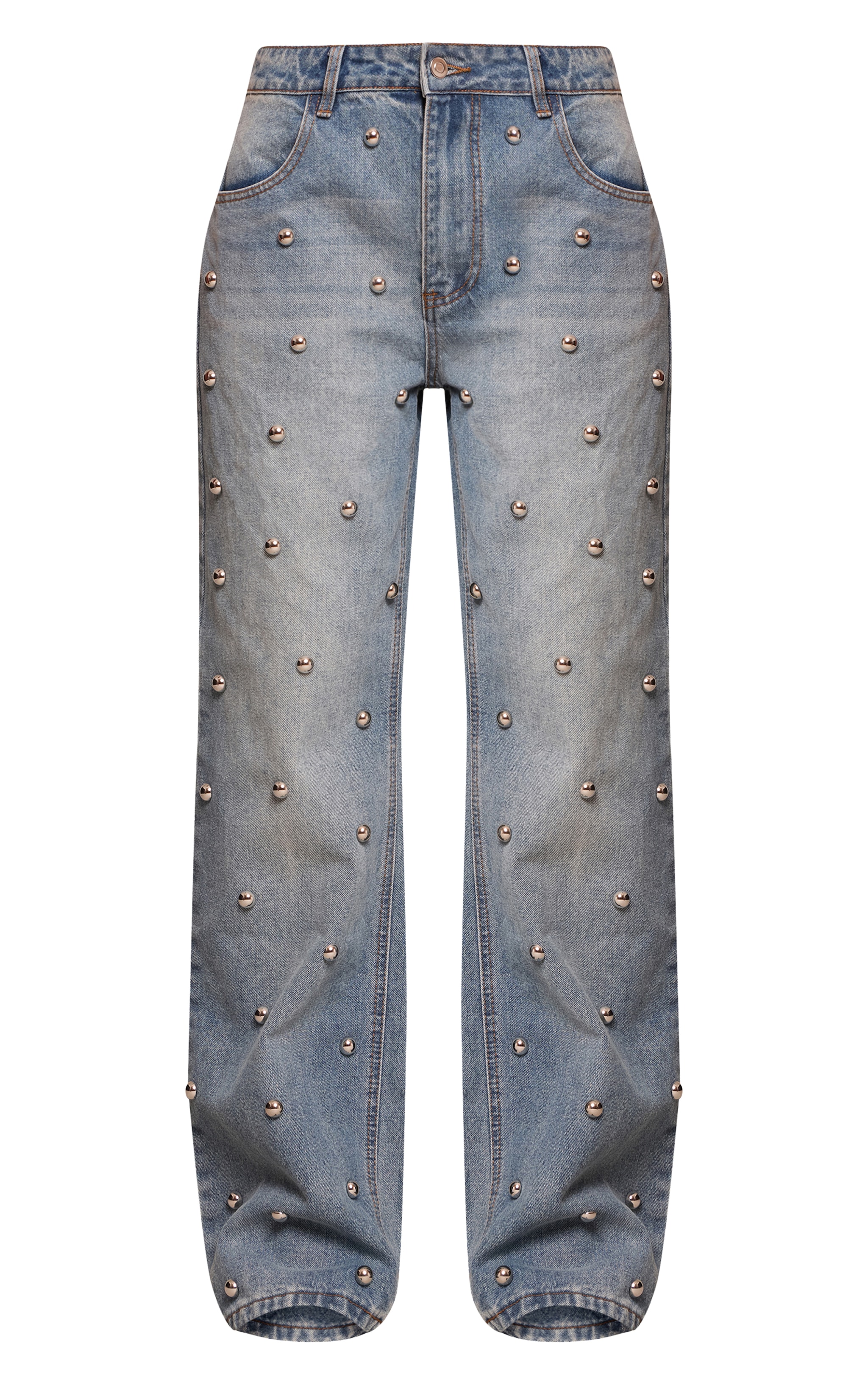 Mid Blue Dome Stud High Waisted Denim Jeans image 5