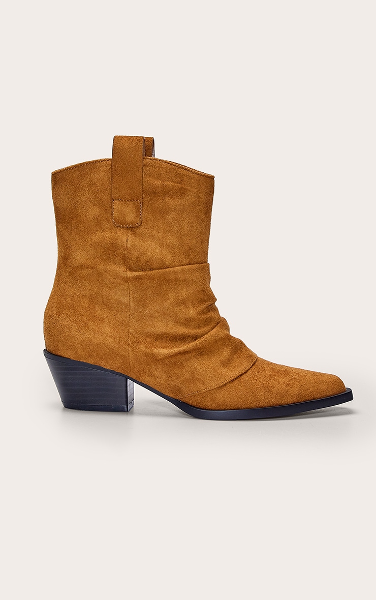Tan Suede Ruched Western Ankle Boot image 2