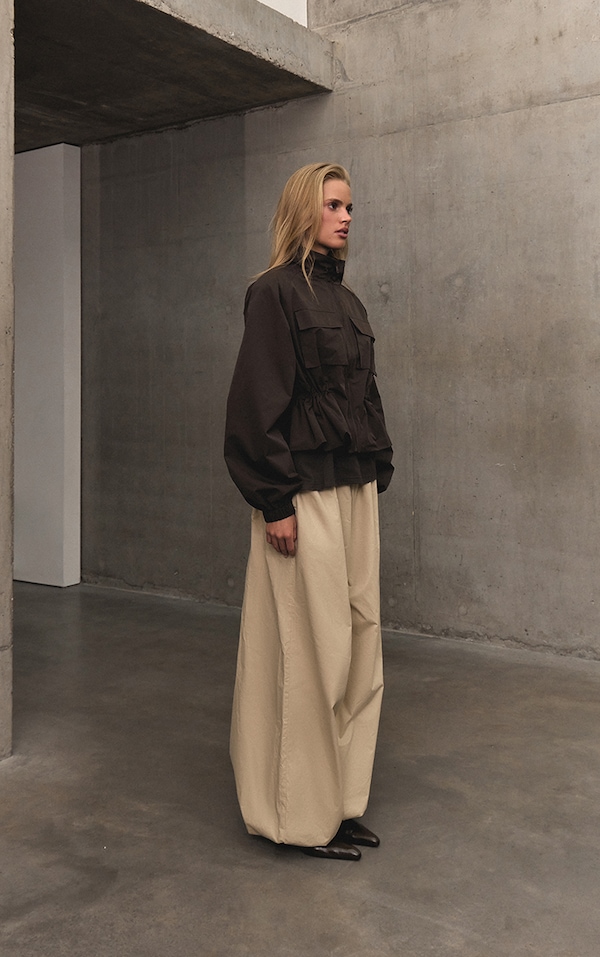 Beige Balloon Style Cargo Trousers