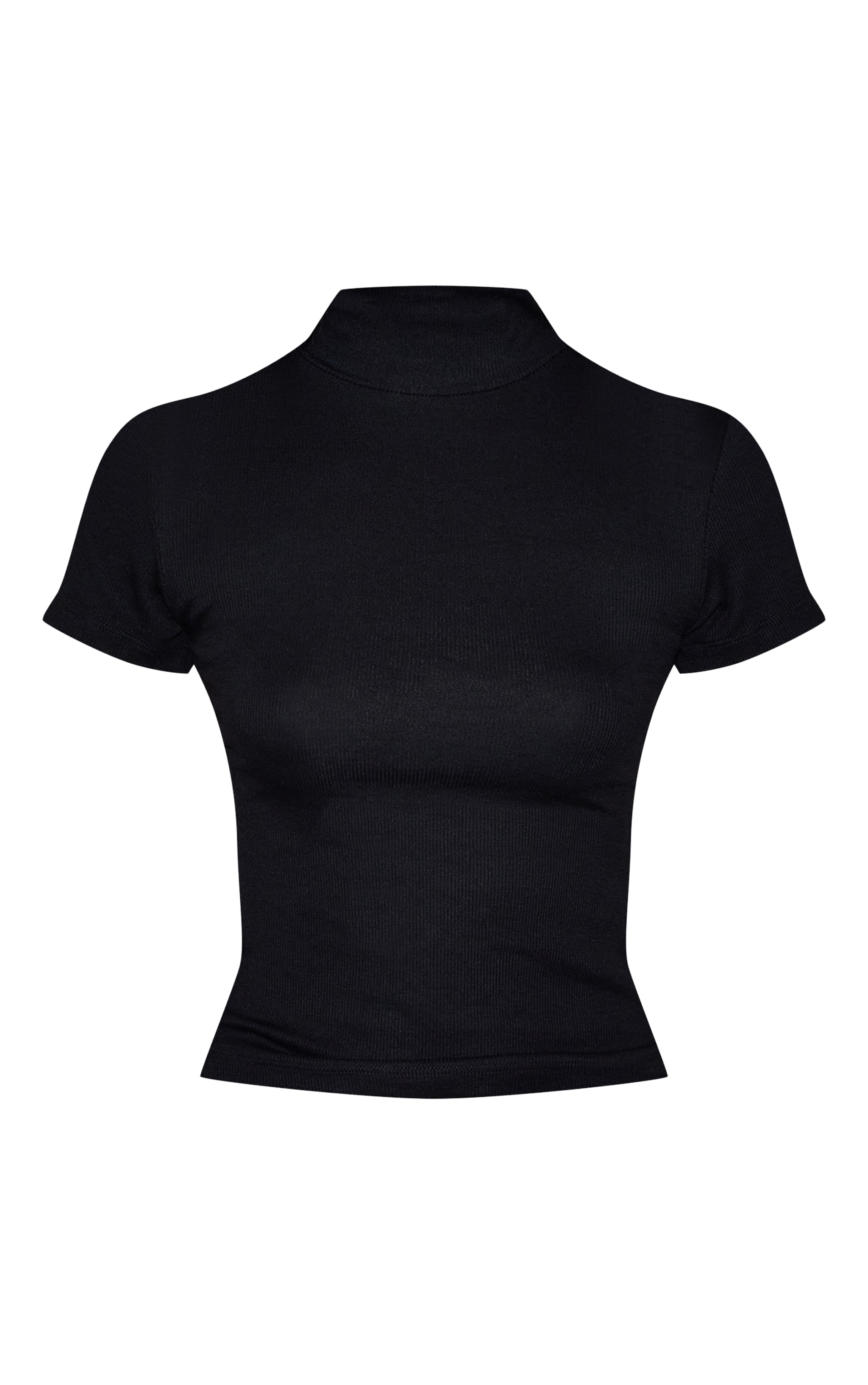 Black Soft Rib High Neck Fitted Longline T-Shirt image 5