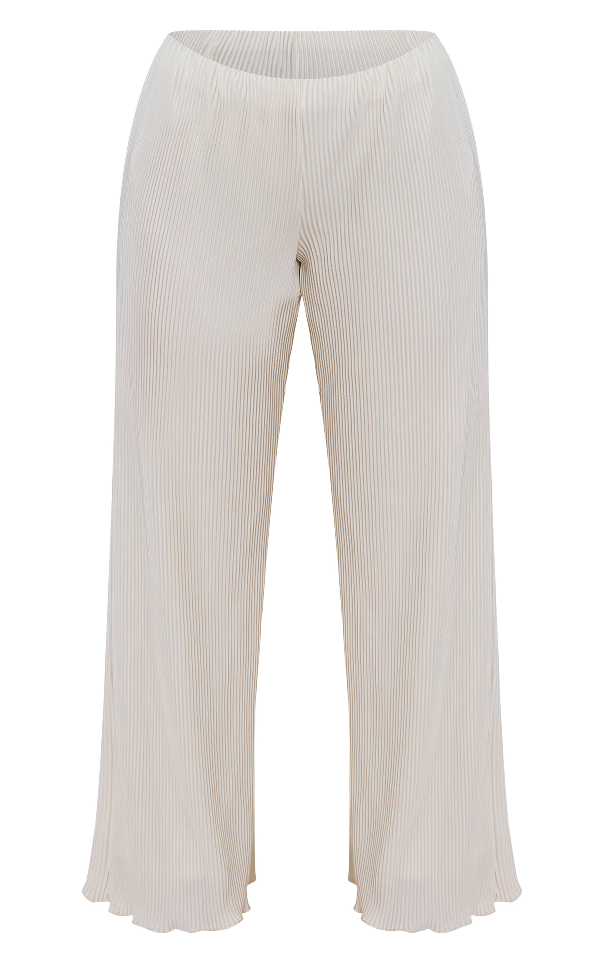 Petite Cream Plisse Frill Edge Wide Leg Pants image 5