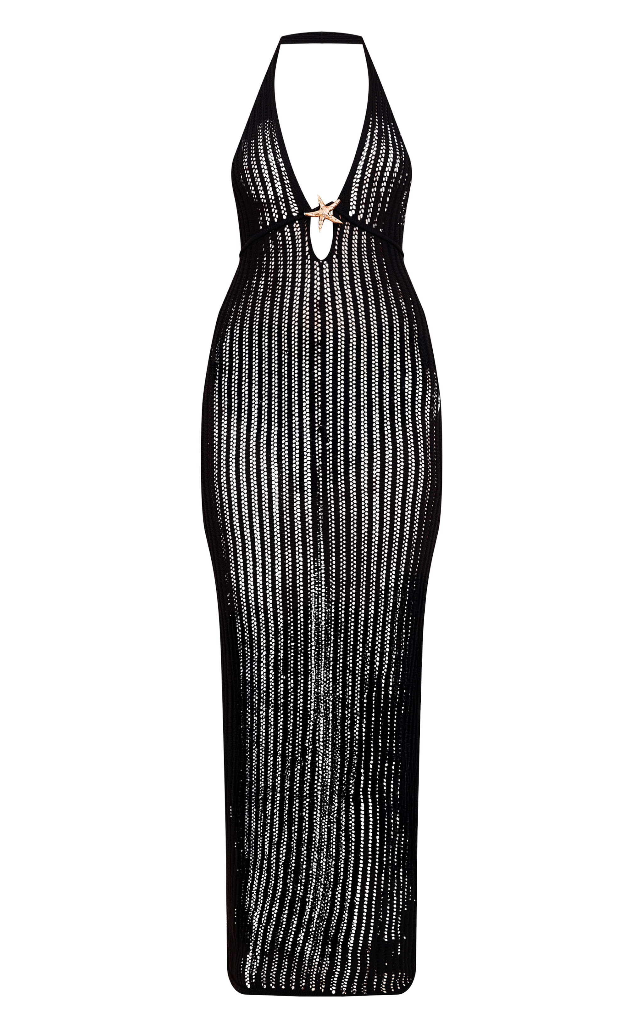 Black Crochet Trim Detail Halter Maxi Dress image 5
