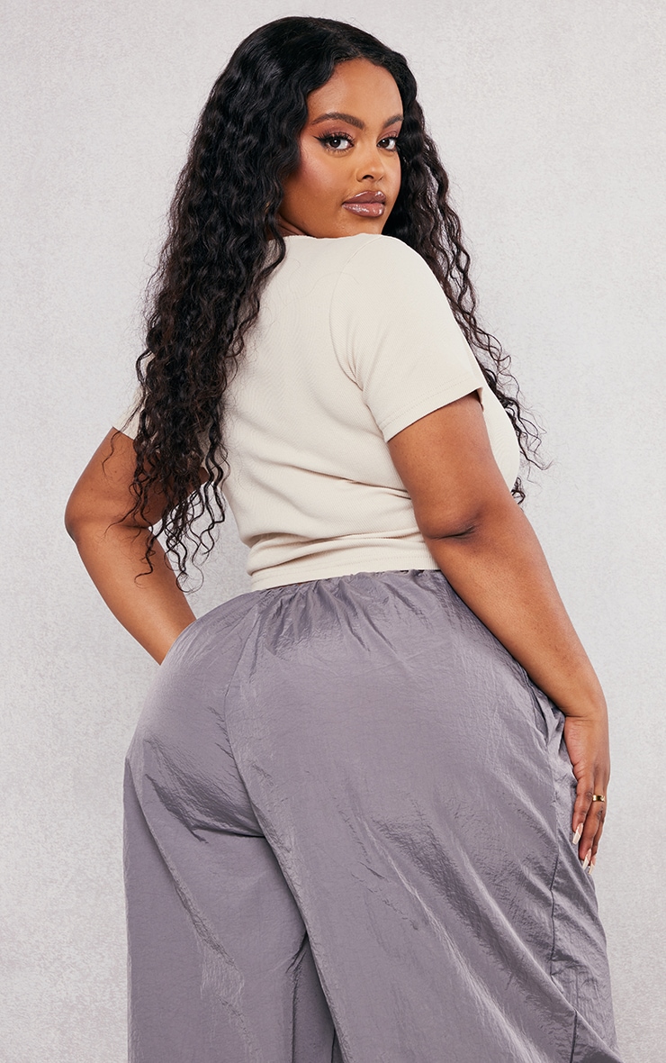 Plus Cream Basic Rib Short Sleeve Top image 2