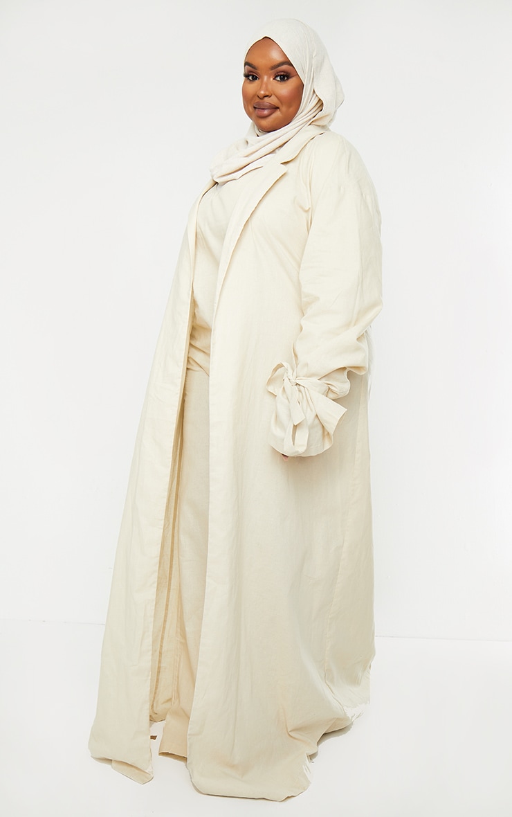 Plus Cream Woven Tie Cuff Duster Coat