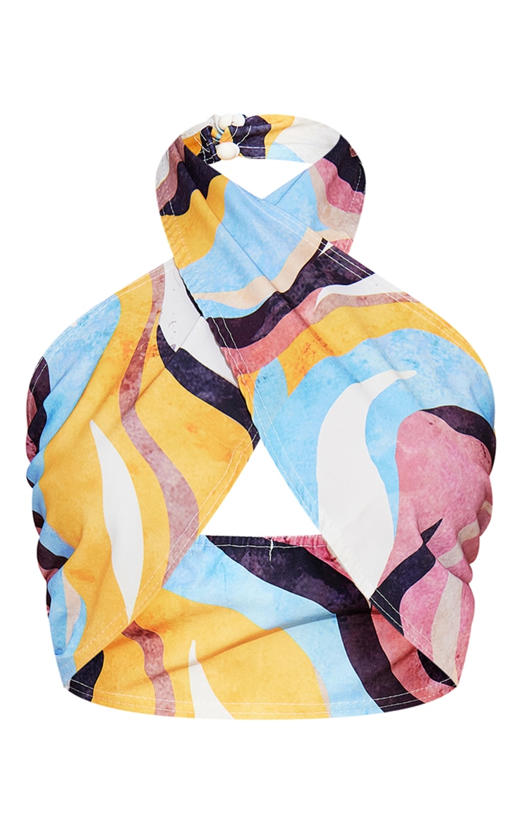 Orange Print Woven Underbust Halterneck Crop Top image 5