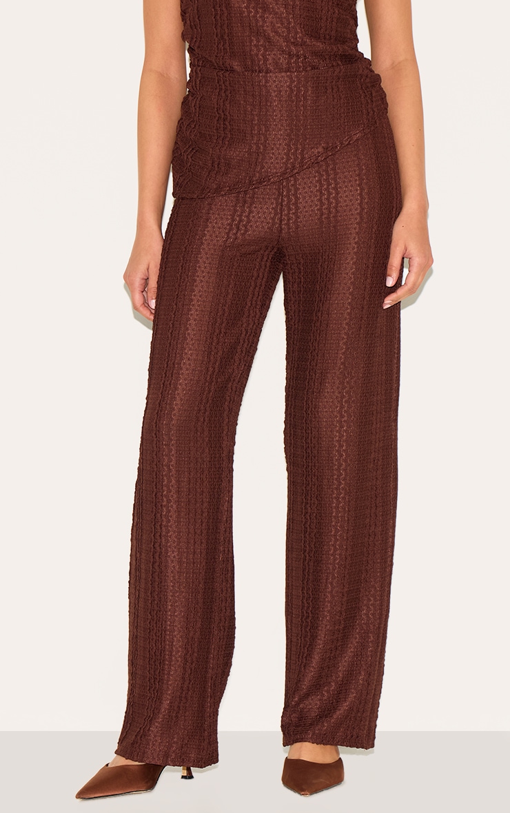 Petite Chocolate Textured Elasticated Wide Leg Pants image 2