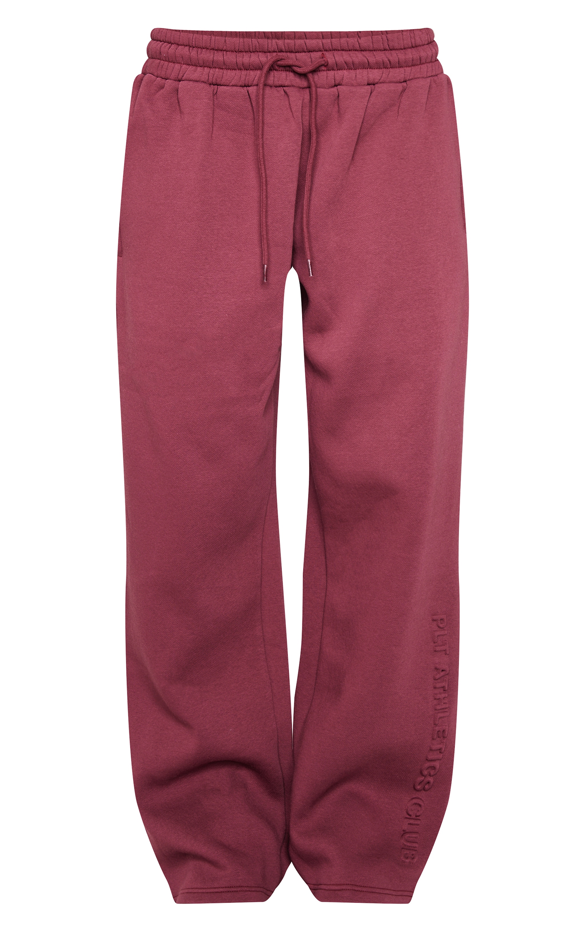 PRETTYLITTLETHING Burgundy Athletics Club Embossed Straight Leg Track Pants image 5