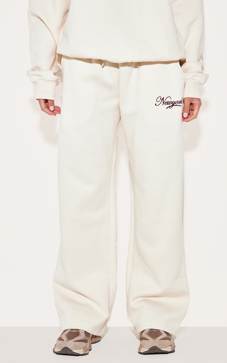 Cream New York Embroidered Wide Leg Sweatpants image 2