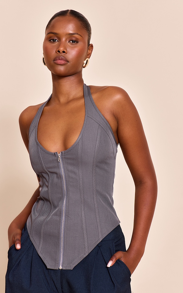 Charcoal Boned Dip Hem Corset