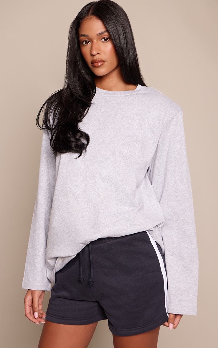 Tall Navy Side Stripe Fitted Sweat Shorts image 1