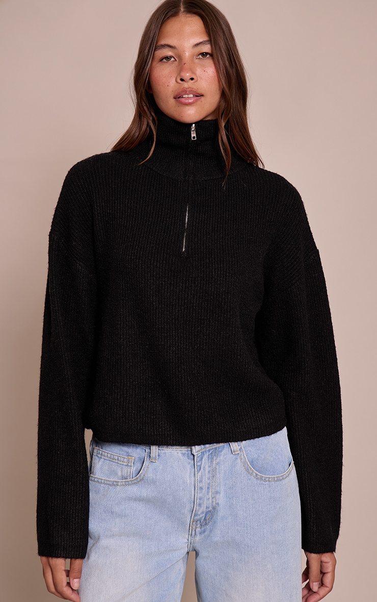 Black Half Zip Soft Knit Jumper image 4
