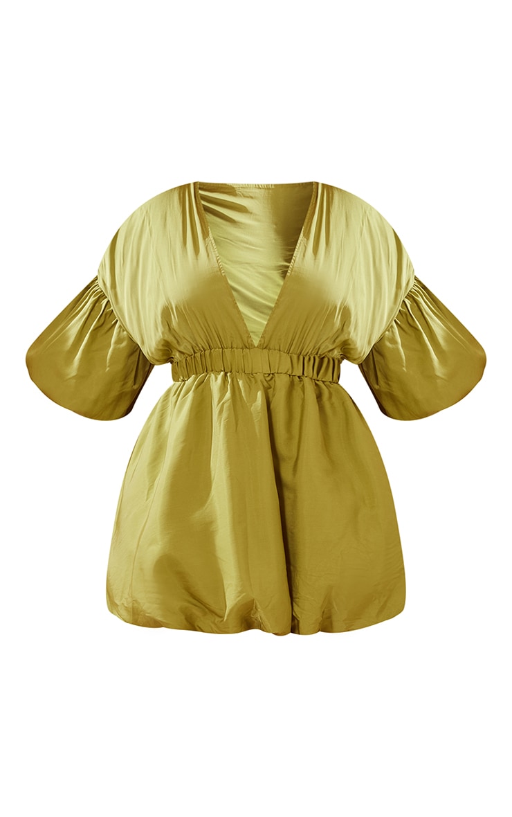 Plus Olive Puff Sleeve Puffball Hem Shift Dress image 1