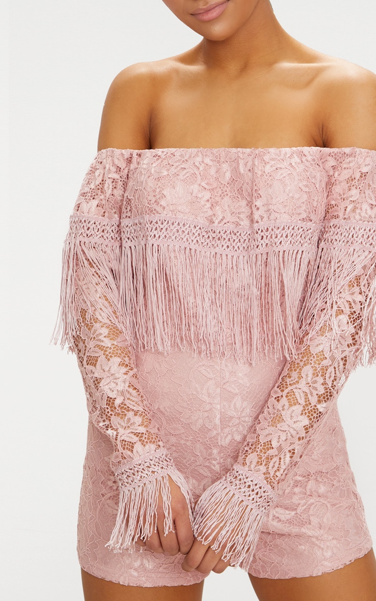 Pink Lace Fringed Bardot Romper image 5