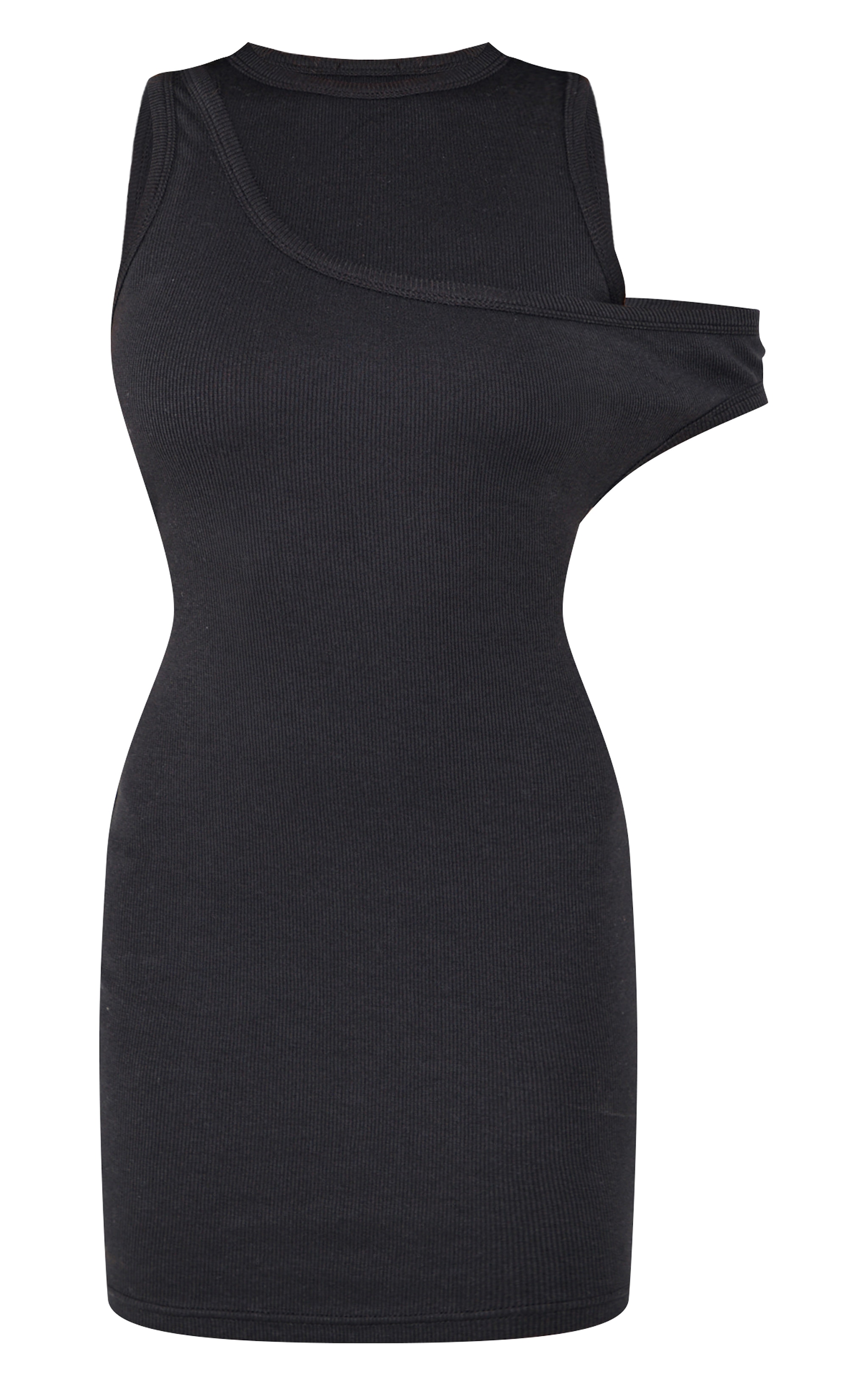Black Asymmetric Ribbed Bodycon Dress image 5