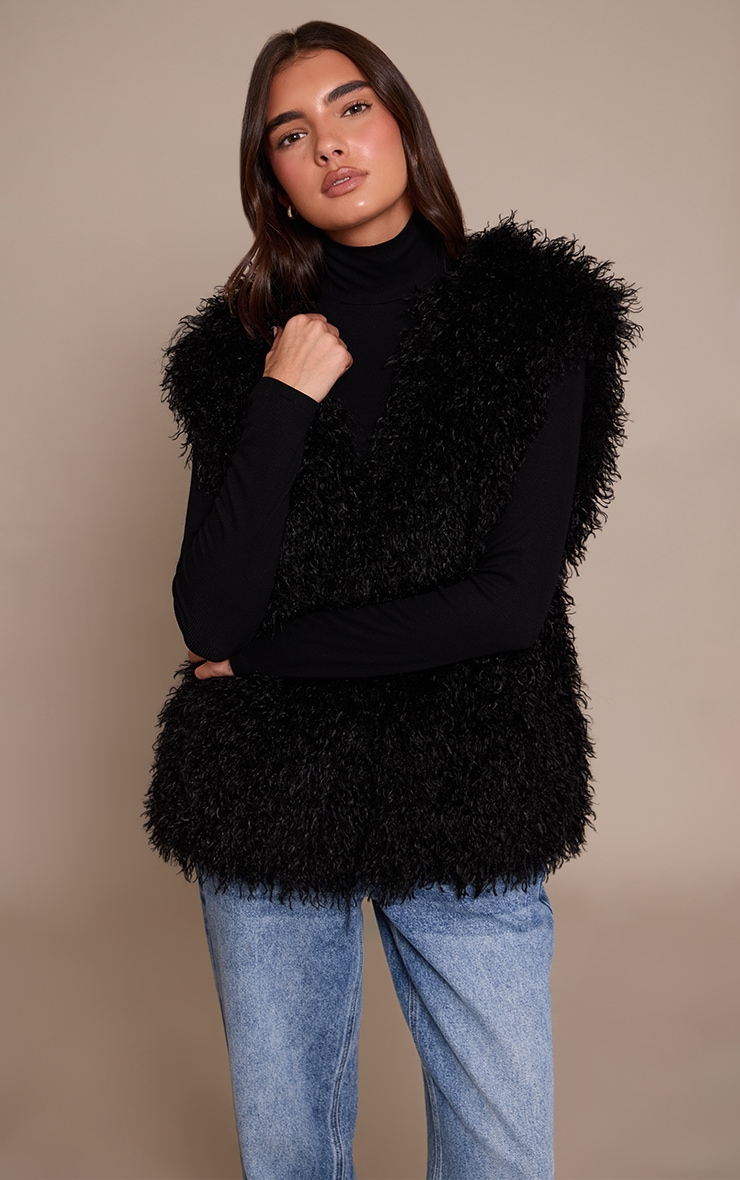Black Mongolian Faux Fur Gilet image 1