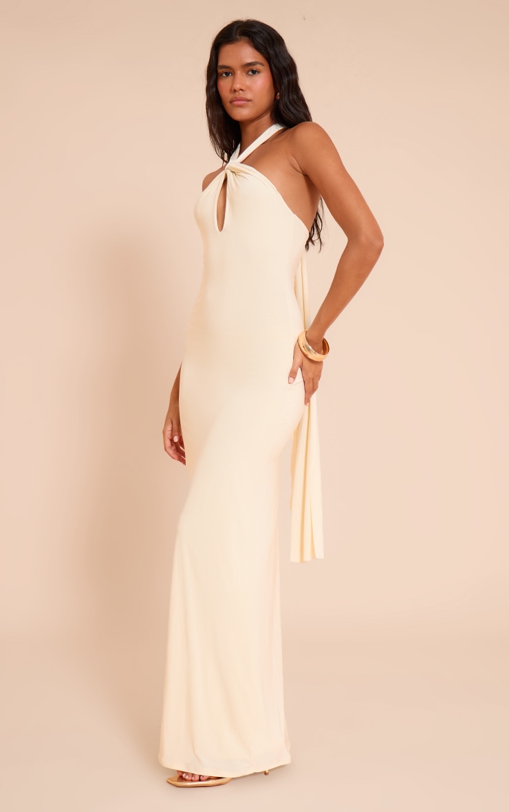 Almond Slinky Keyhole Detail Sleeveless Maxi Dress image 3
