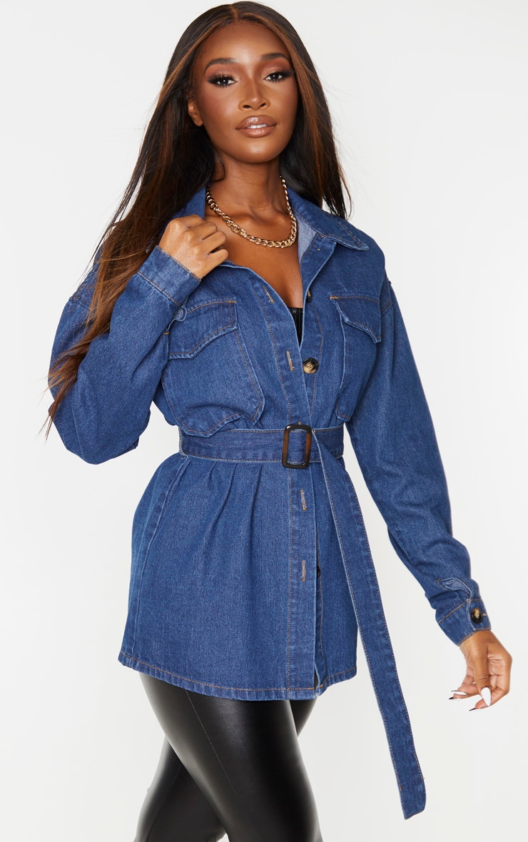 Veste longue oversize en jean délavé bleu foncé