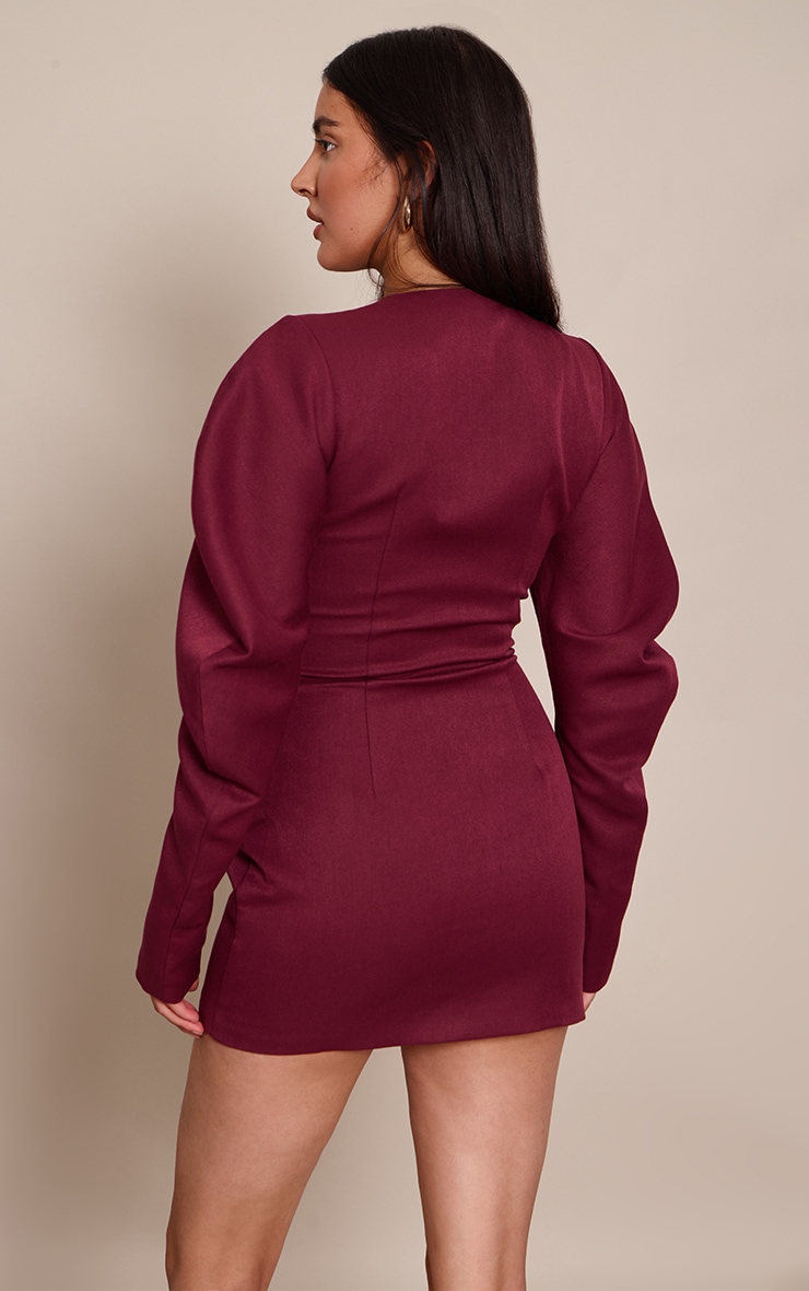 Deep Plum Woven Cacoon Sleeve Button Down Blazer Dress image 2