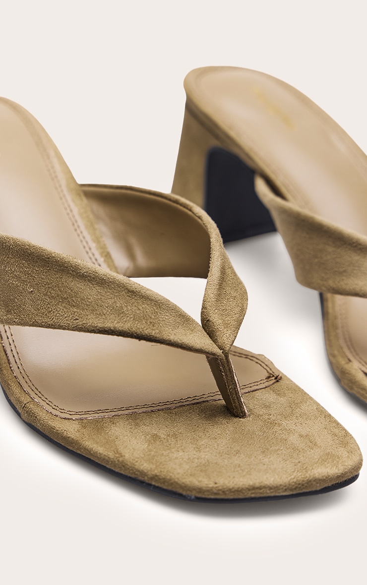 Olive Faux Suede Low Block Heel Toe Thong Mules image 5
