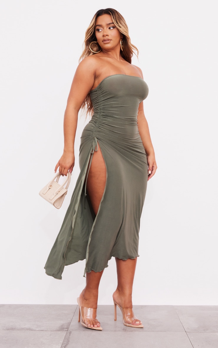 Shape Olive Slinky Bandeau Ruched Hem Midaxi Dress | Shape