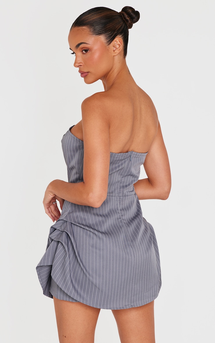 Charcoal Pinstripe Woven Bandeau Ruched Side Skort Romper image 2