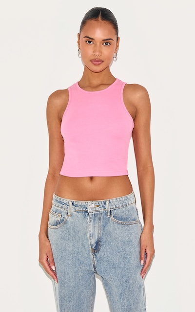 Pink Basic Rib Racer Crop Top