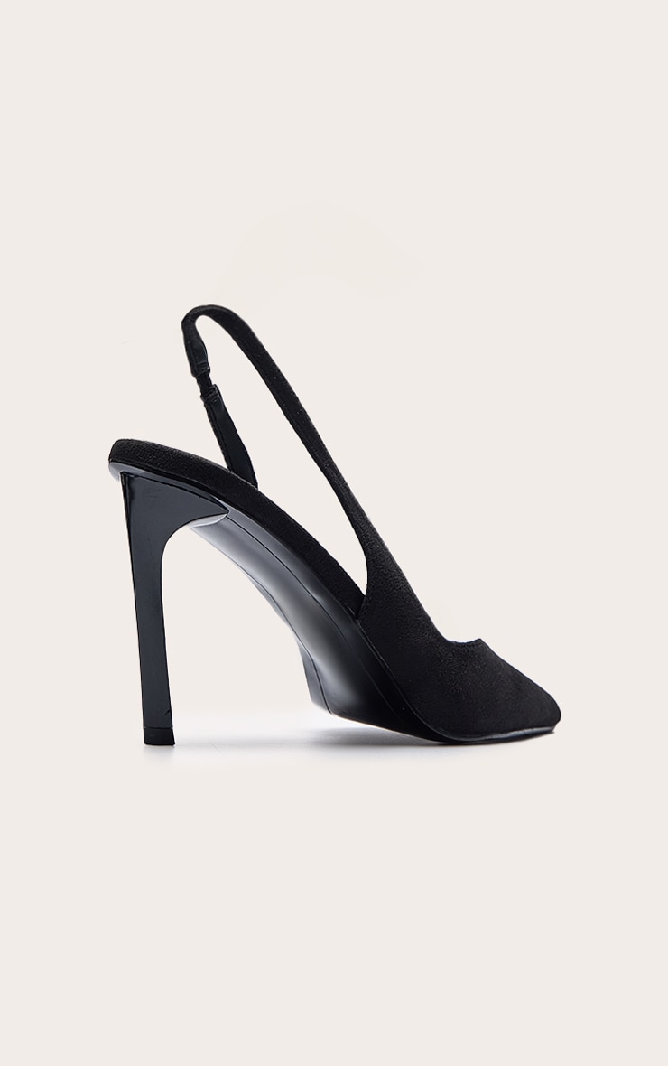Black Faux Suede Slingback Heeled Court Shoe image 4