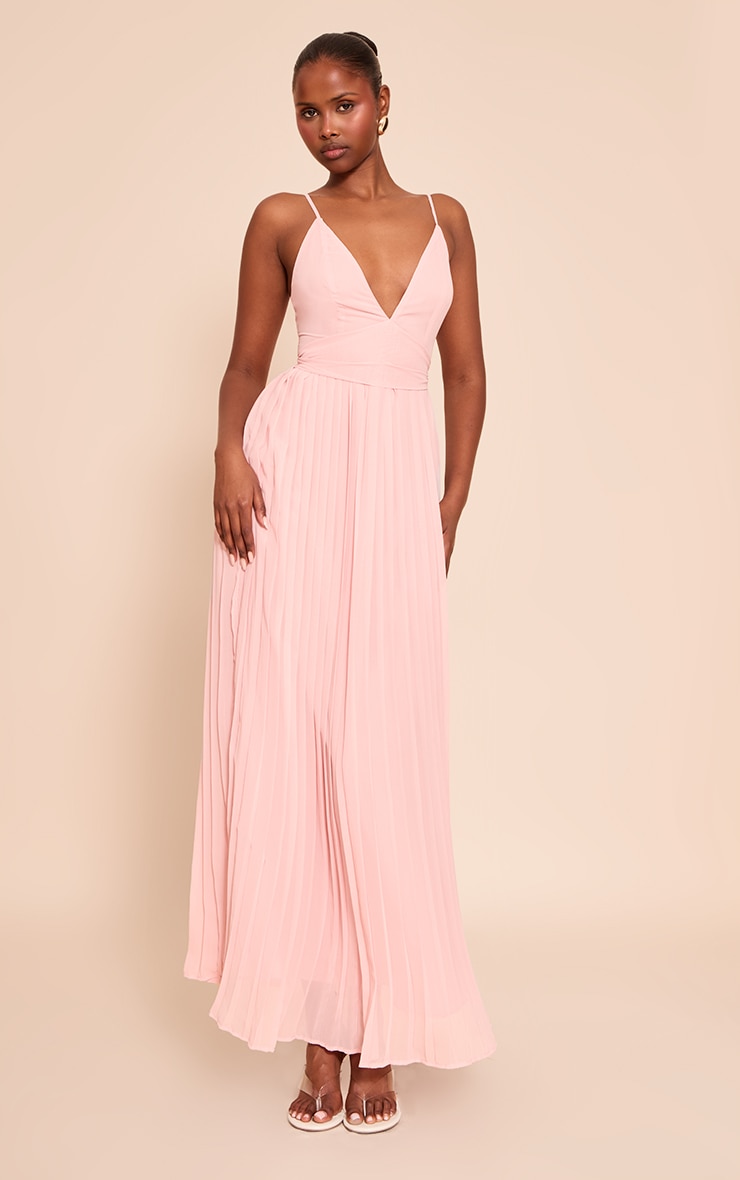 Blush Chiffon Strappy Pleated Belt Detail Maxi Dress image 3