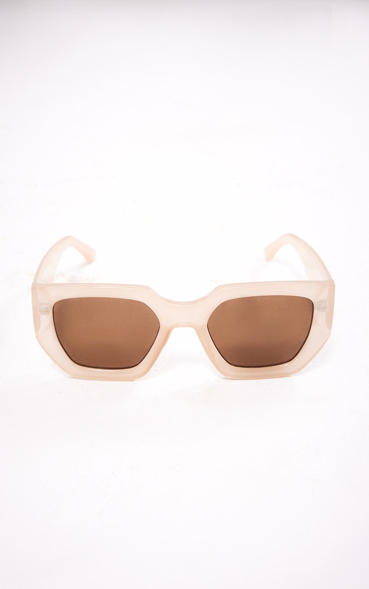 Beige Chunky Angled Square Frame Sunglasses image 2
