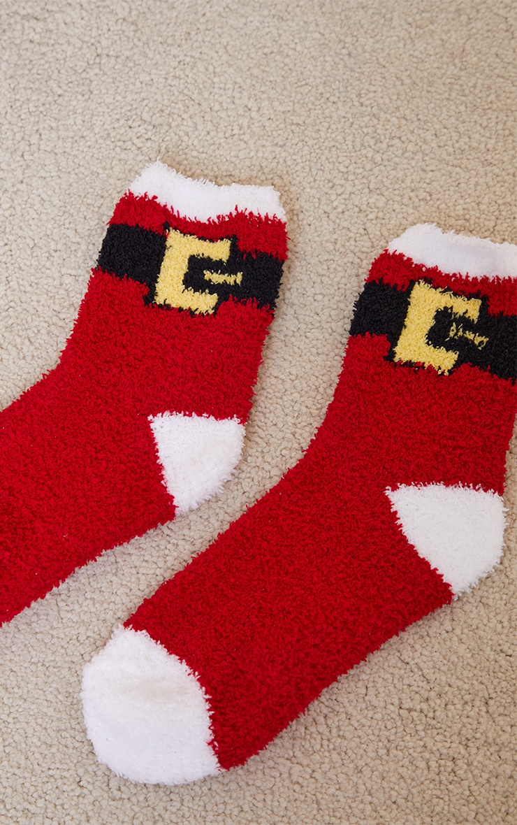 Red Santa Belt Fluffy Sleep Socks image 3