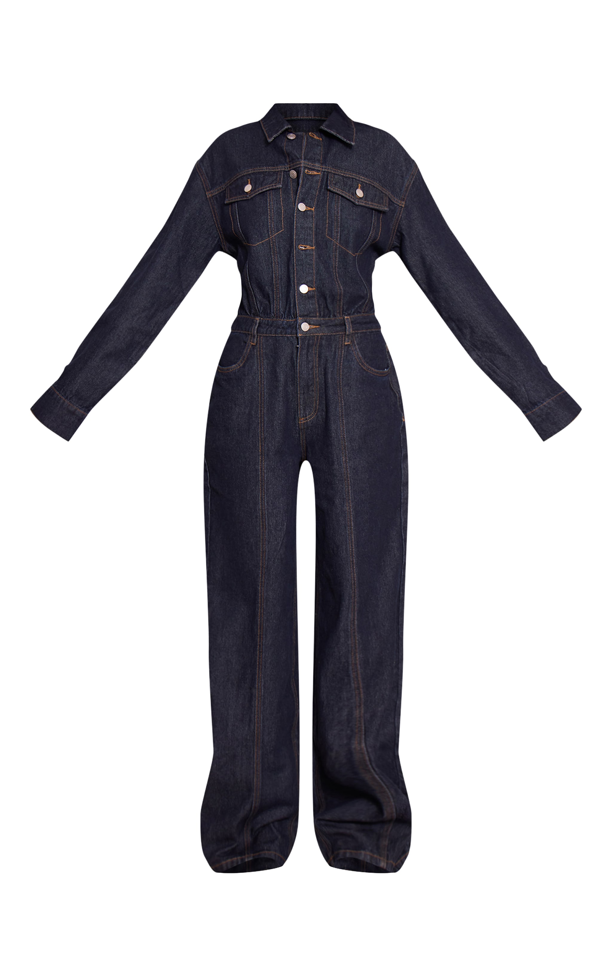 Tall Indigo Contrast Stitch Long Sleeve Denim Jumpsuit image 5