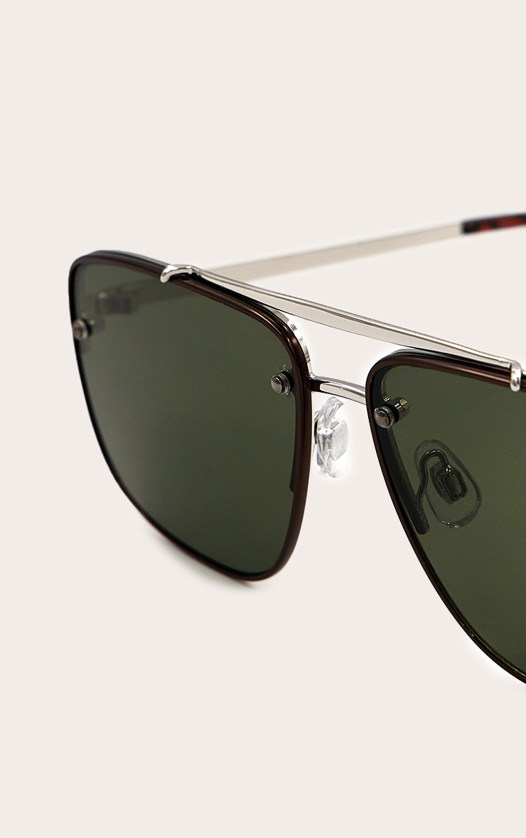 Silver Oversized Angled Aviator Sunglasses image 4