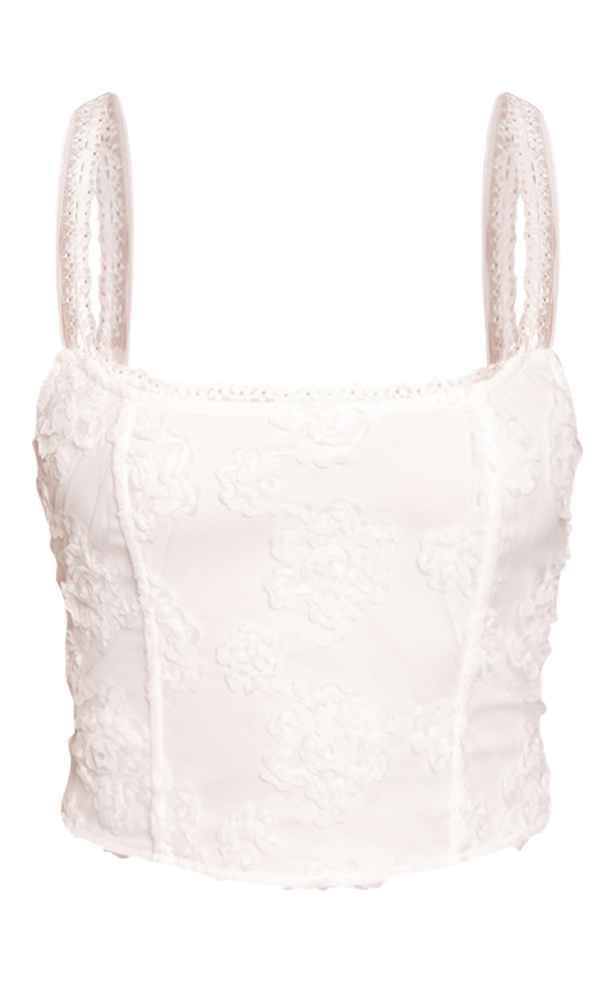White Floral Textured Boned Corset image 5