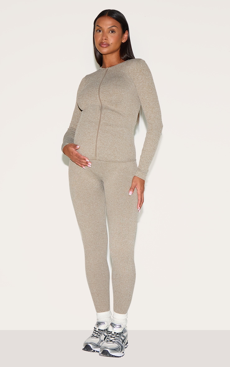 Maternité Cardigan de grossesse vert olive côtelé à zip image 3