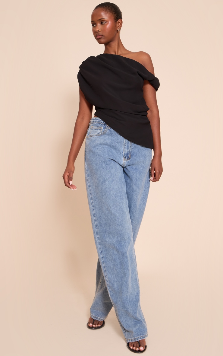 Black Chiffon Asymmetric Drapey Long Top image 3