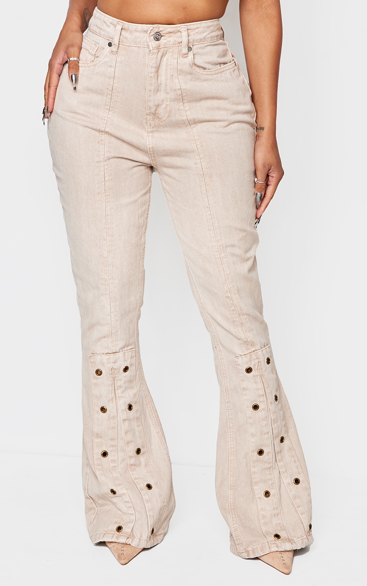 Shape Washed Stone Denim Eyelet Detail Flare Jeans image 2