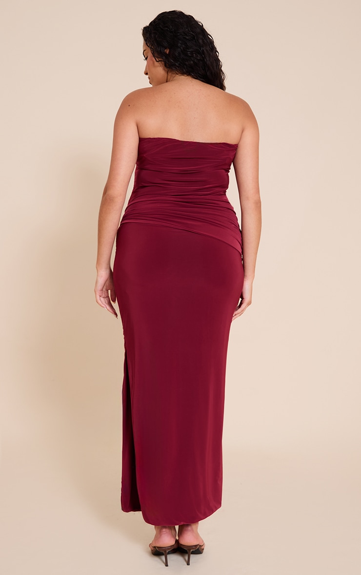 Plus Burgundy Tie Detail Bandeau Soft Touch Maxi Dress image 2