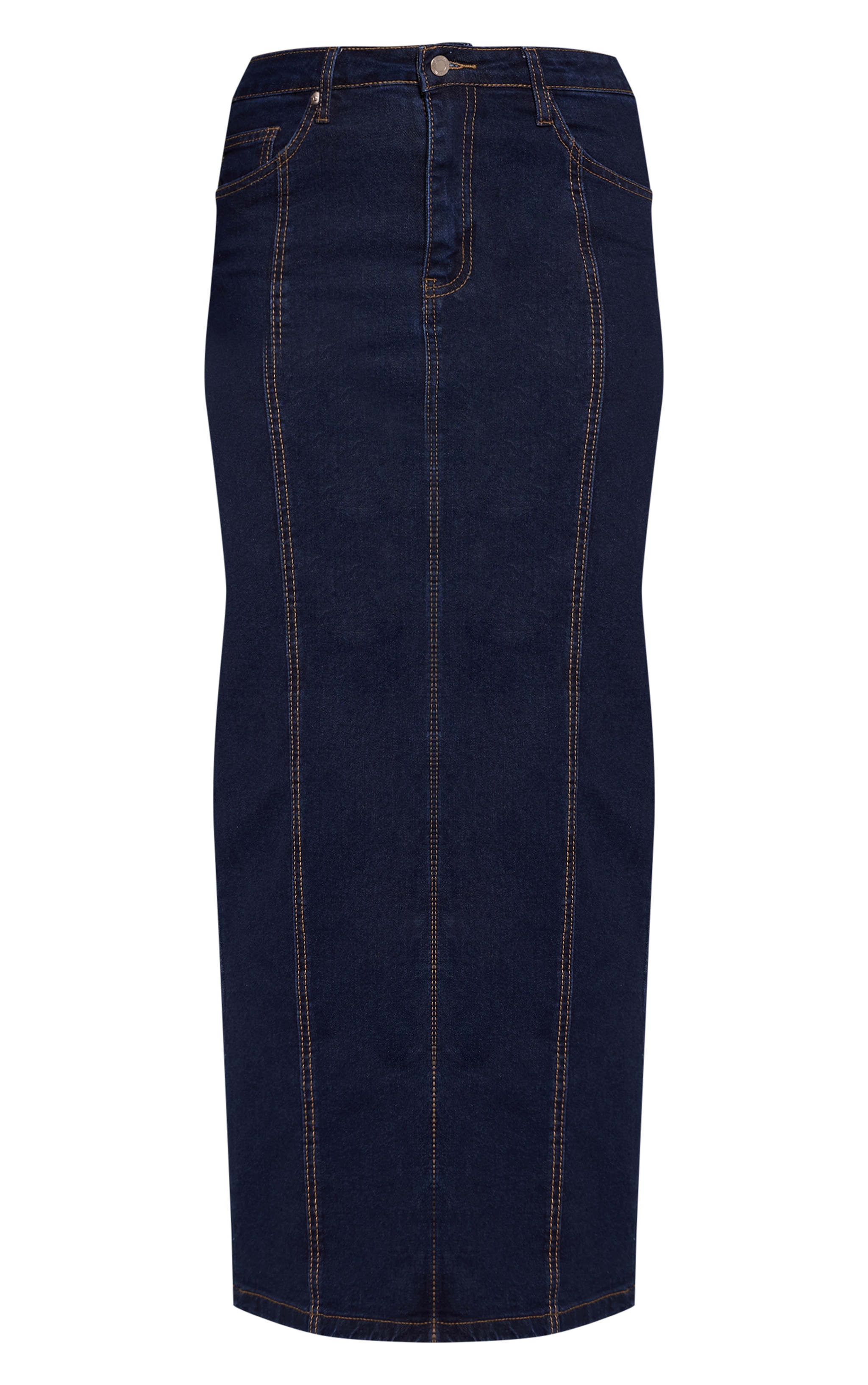 Indigo Mid Rise Seam Detail Maxi Denim Skirt image 5