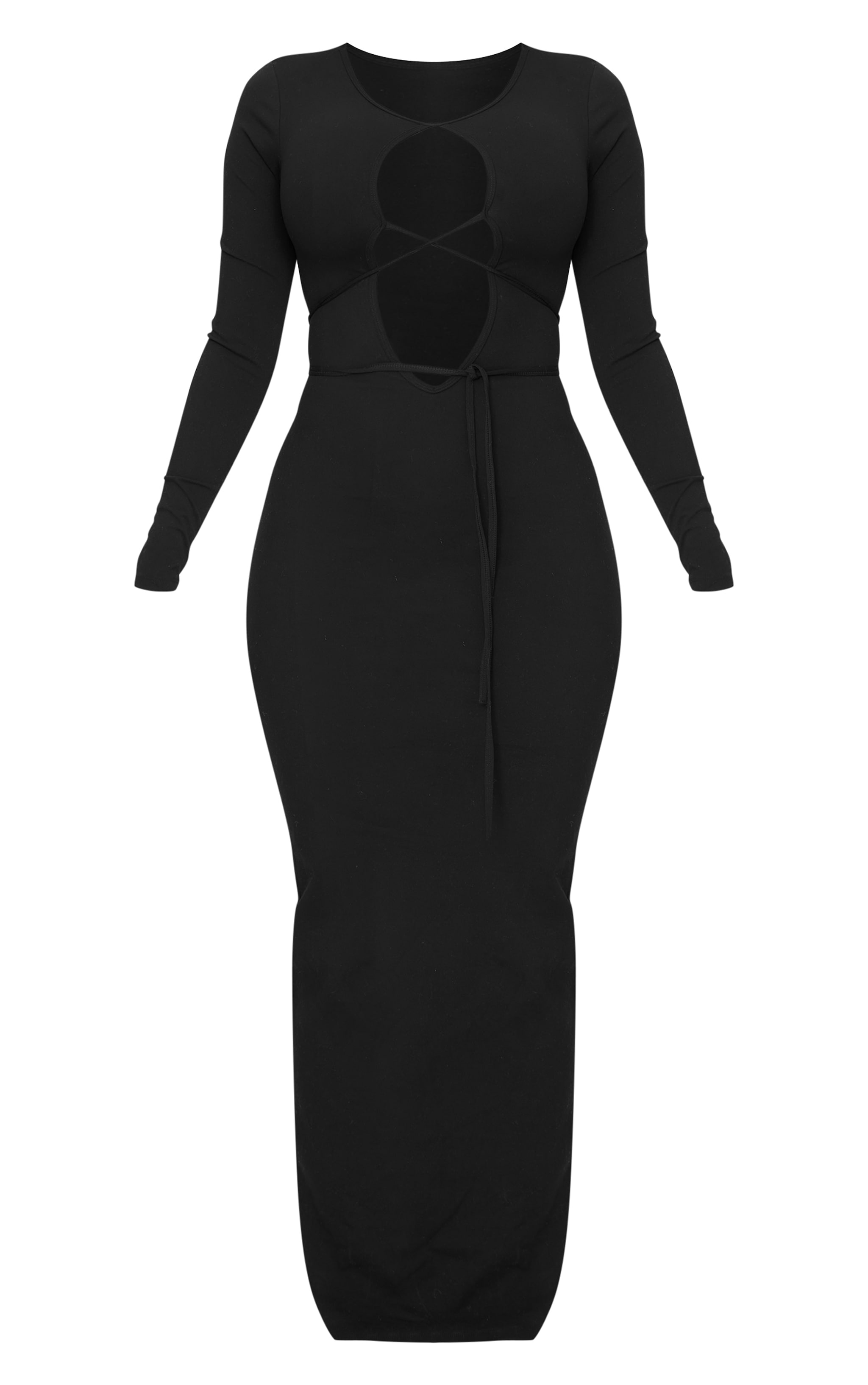 Shape Black Sculpt Plunge Front Strappy Waist Long Sleeve Maxi Dress image 5