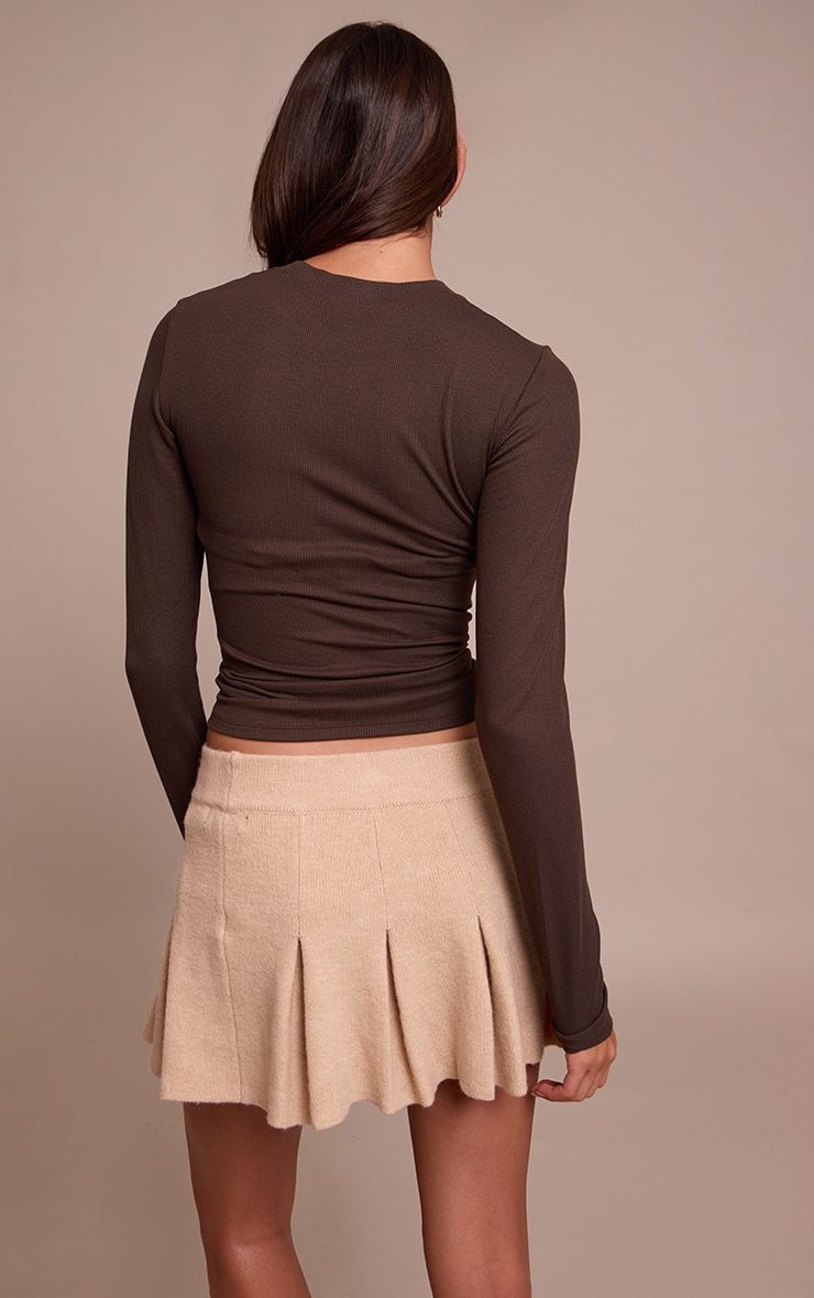 Oatmeal Soft Knit Pleated Mini Skirt image 3