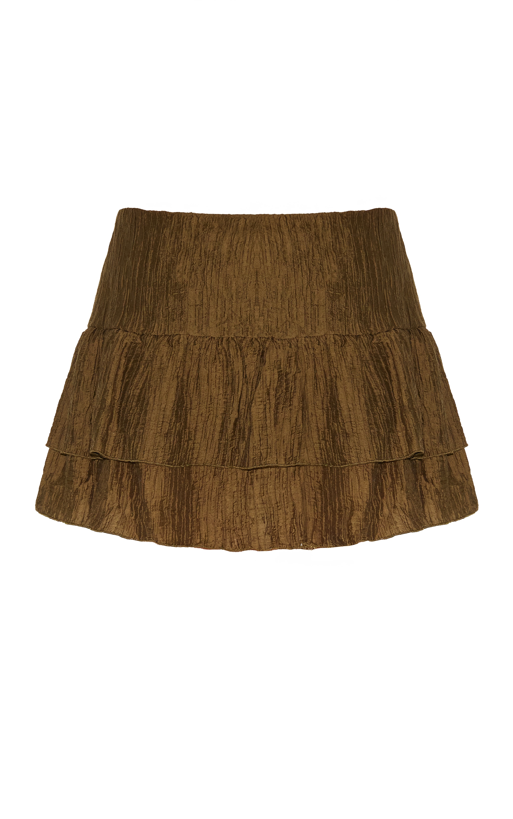 Plus Khaki Crinkle Woven Dropped Waist Frilly Mini Skirt image 6