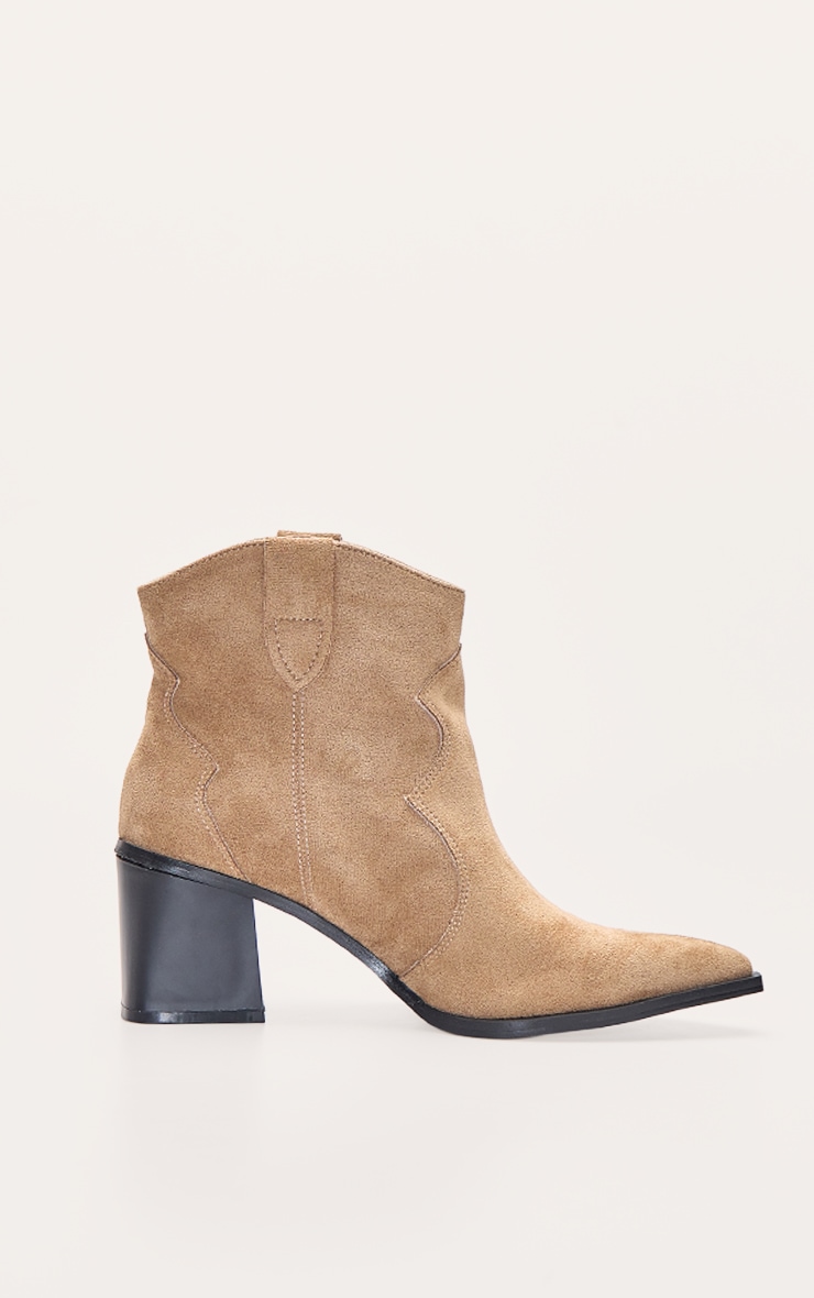 Bottines pointues en suédine taupe à petit talon carré image 2