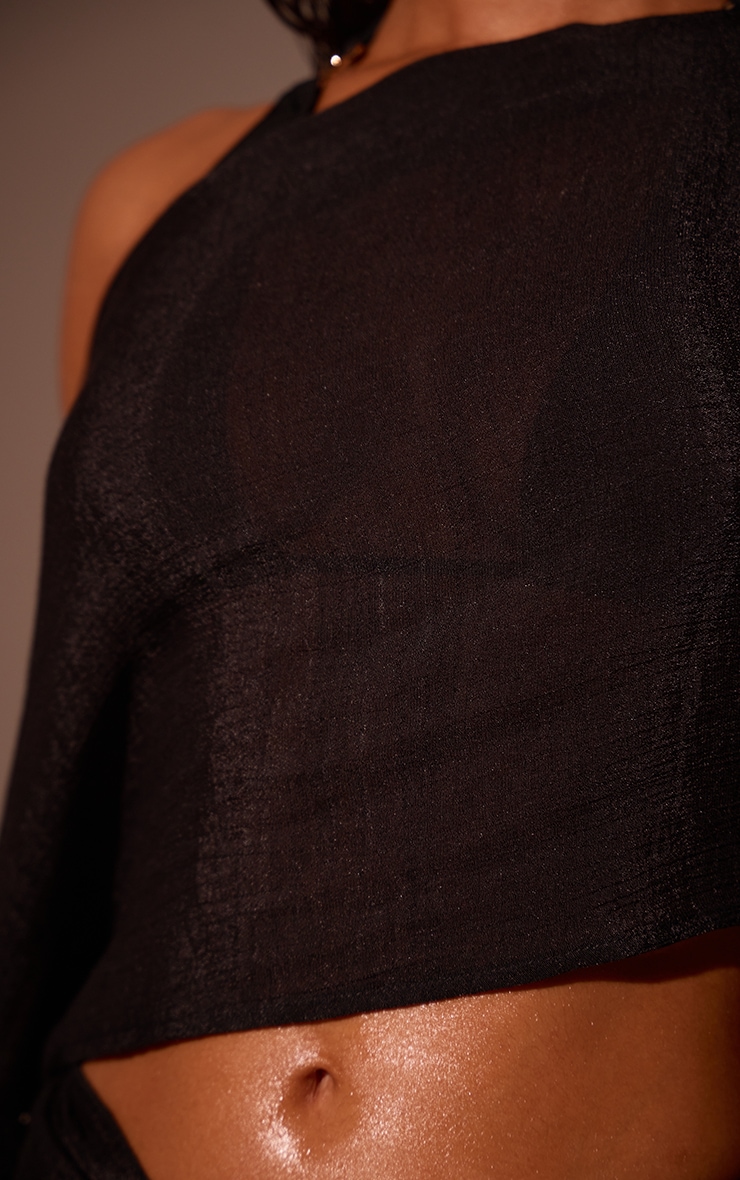Black Linen Look Drape Shoulder Top image 4