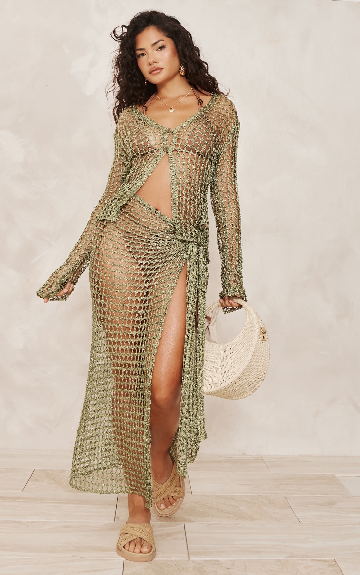 Olive Sequin Knit Beach Sarong image 4