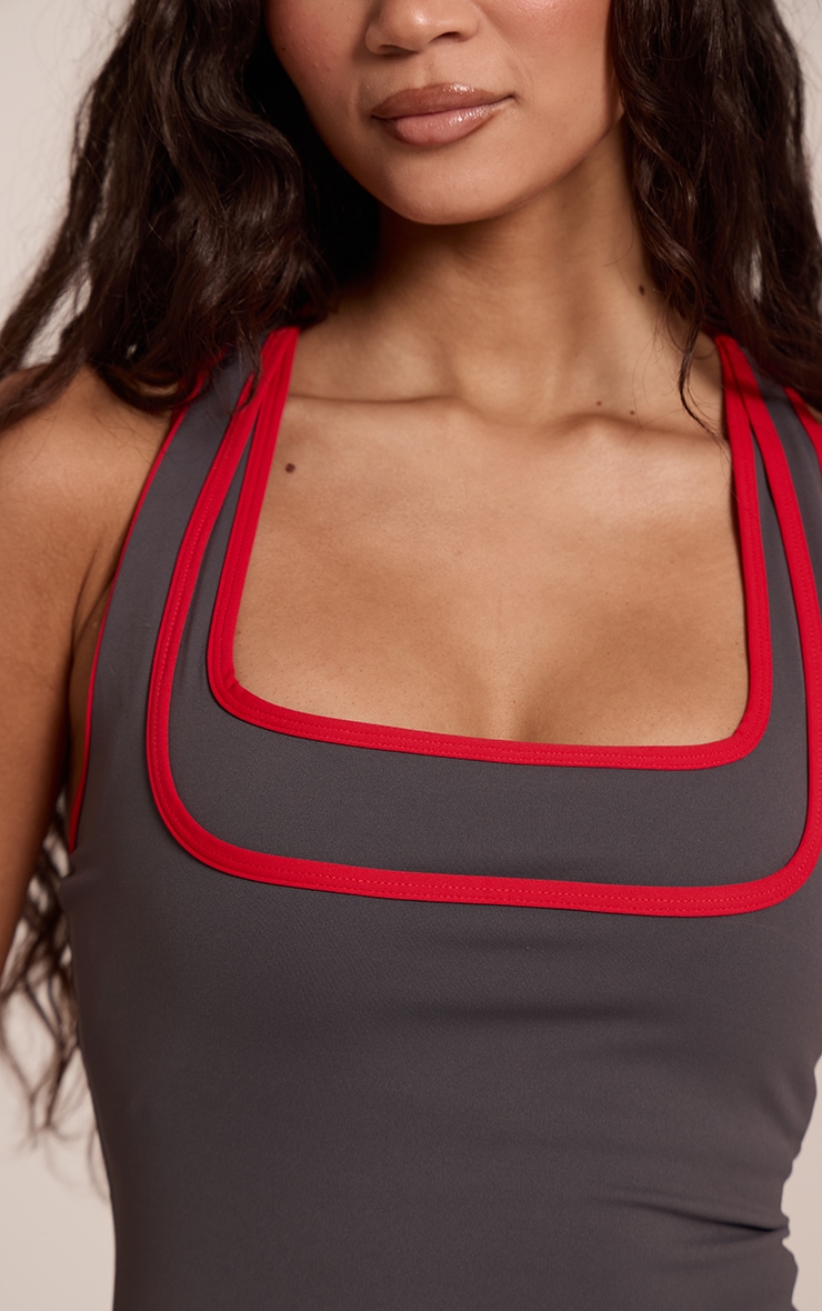 Charcoal Layered Racer Back Gym Vest image 4