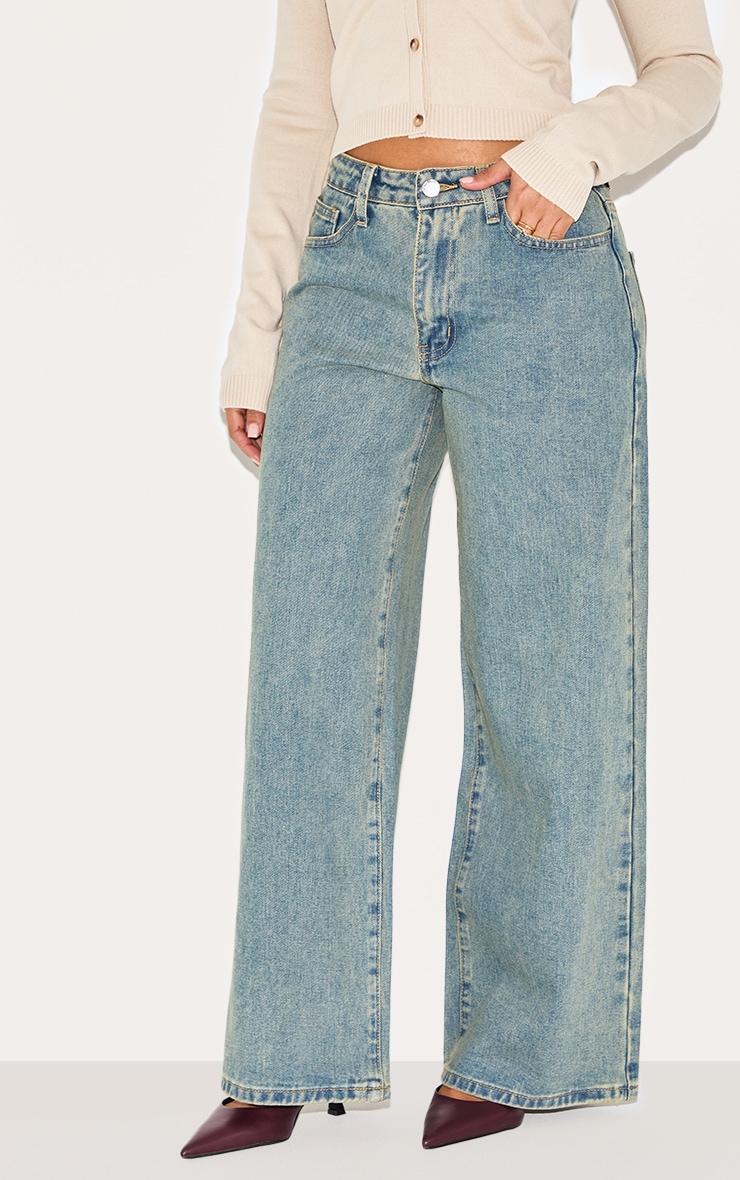 Petite Vintage Wash Washed Wide Leg Jeans image 2