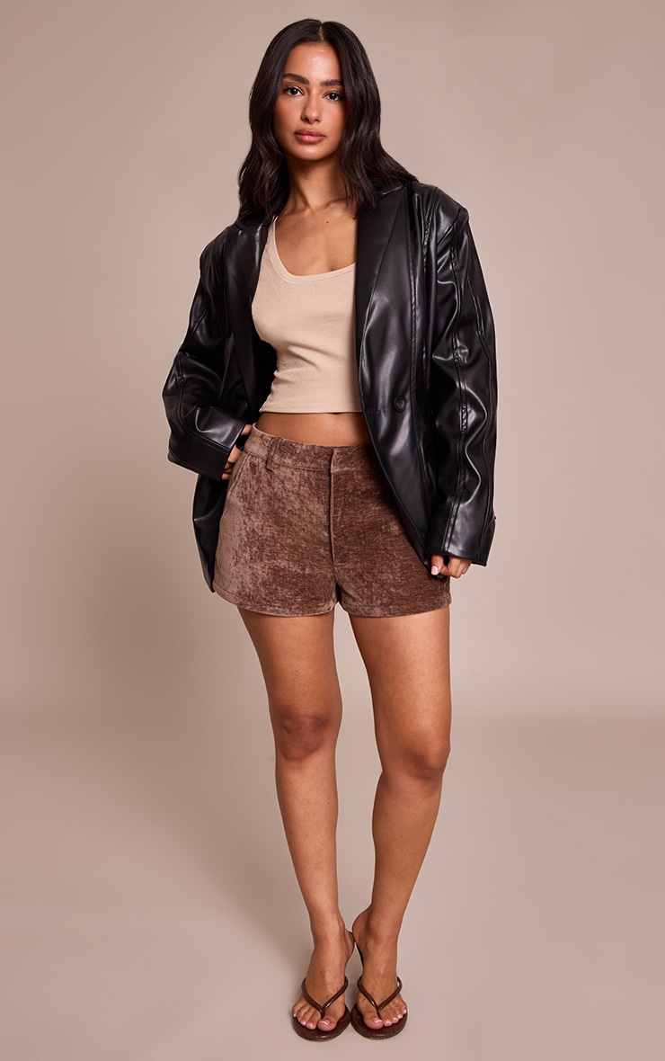 Petite Black Panel Detail Faux Leather Blazer image 3