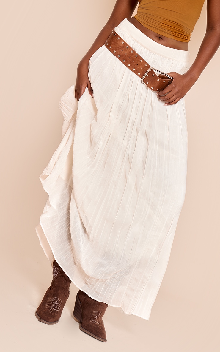 Cream Crinkle Chiffon Maxi Skirt image 4