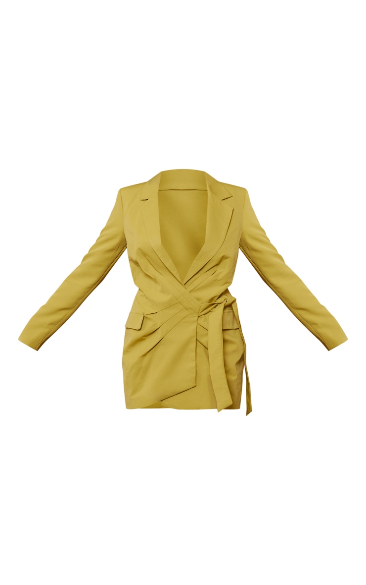 Chartreuse Plunge Tie Blazer Dress image 5