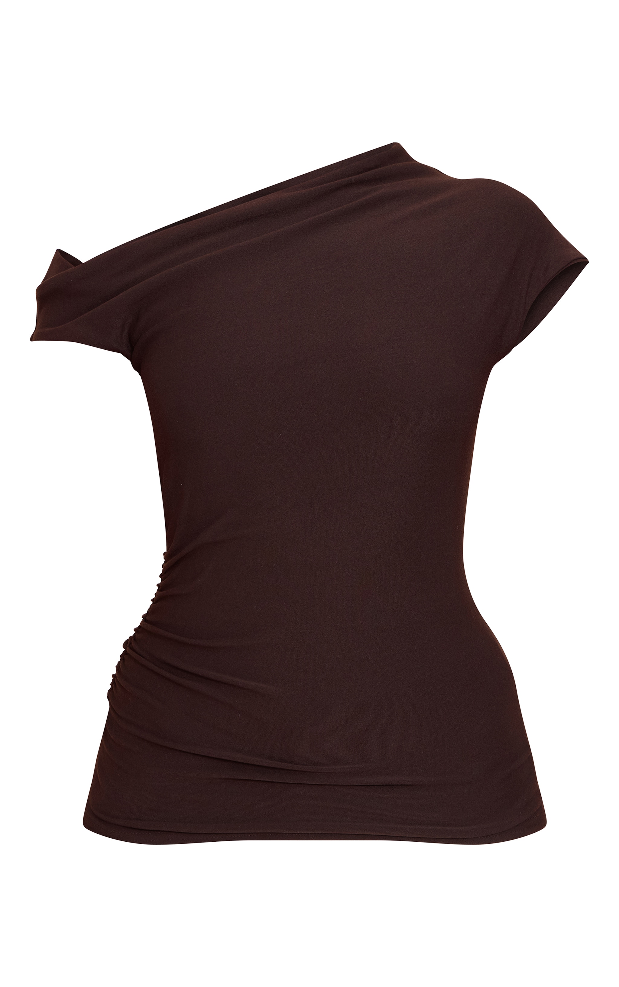 Chocolate Soft Touch Ruched Asymmetric Longline Top image 5